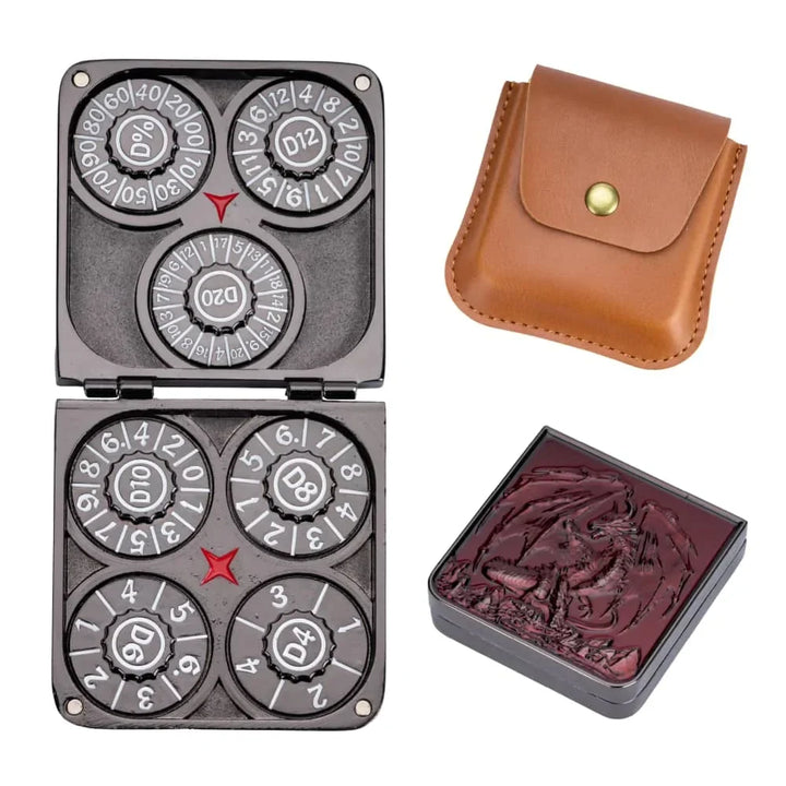 Fidget-friendly ancient bronze 7-in-1 Folding Dice Spinner. Metal GyroShard for stress relief & tabletop gaming.
