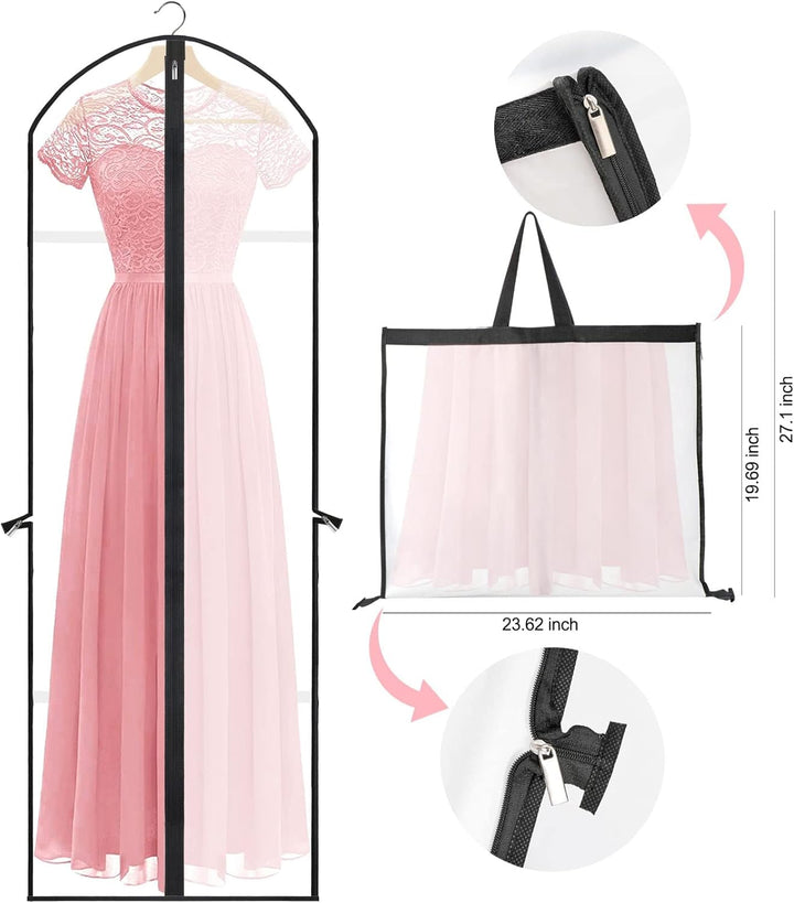 71-inch long garment bag for protective formalwear storage. Ideal for wedding dresses & tuxedos.