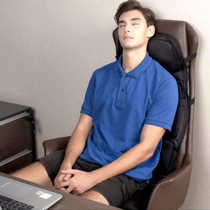 8-mode massage chair pad with soothing heated back & neck cushion for personalized stress & muscle relief.