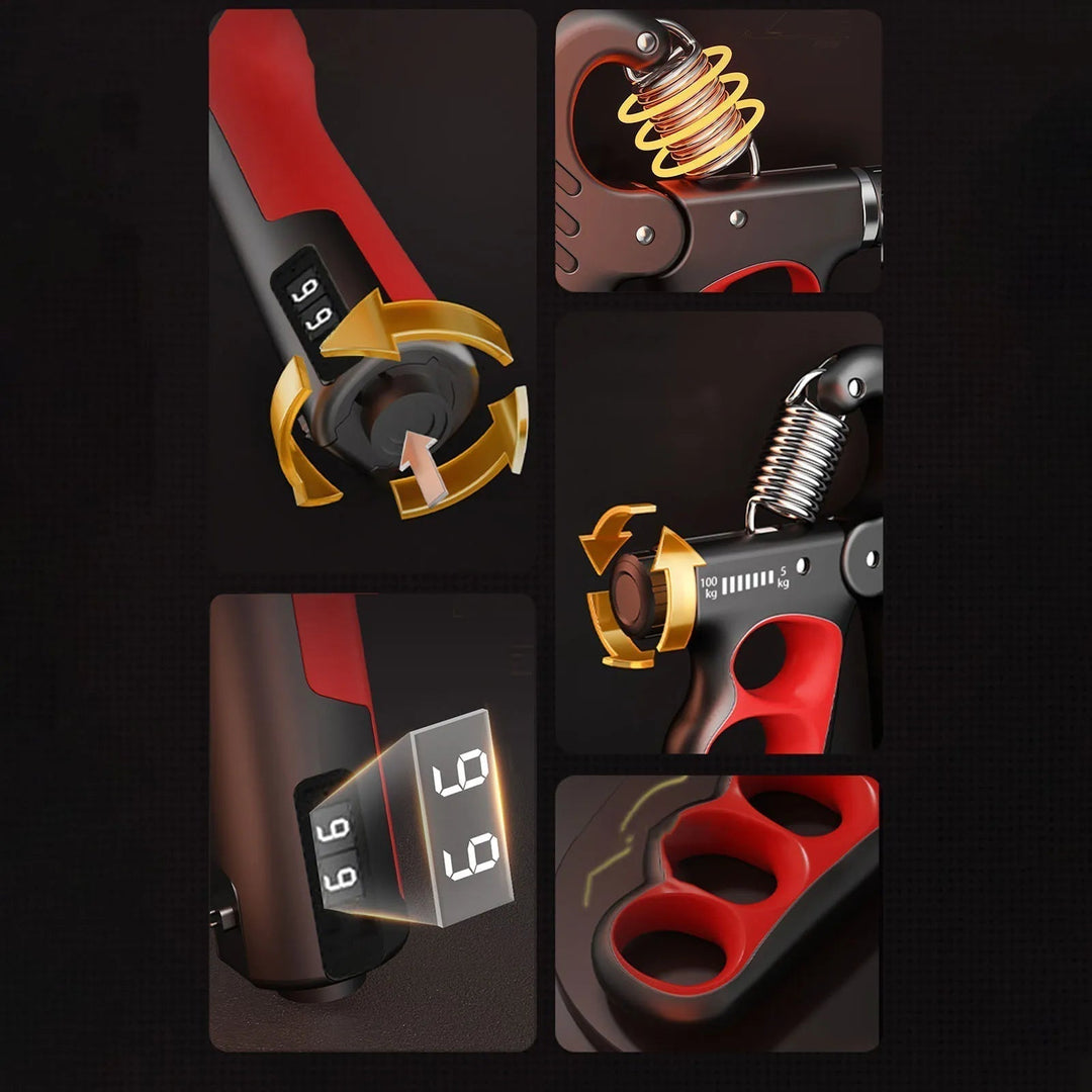 Portable adjustable hand gripper for grip strength training & forearm exercise, ideal for home gym.
