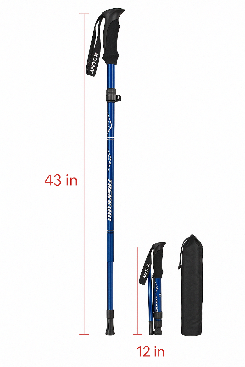 Pair of lightweight adjustable trekking poles for men & women. Ideal camping & hiking gear for all terrains.