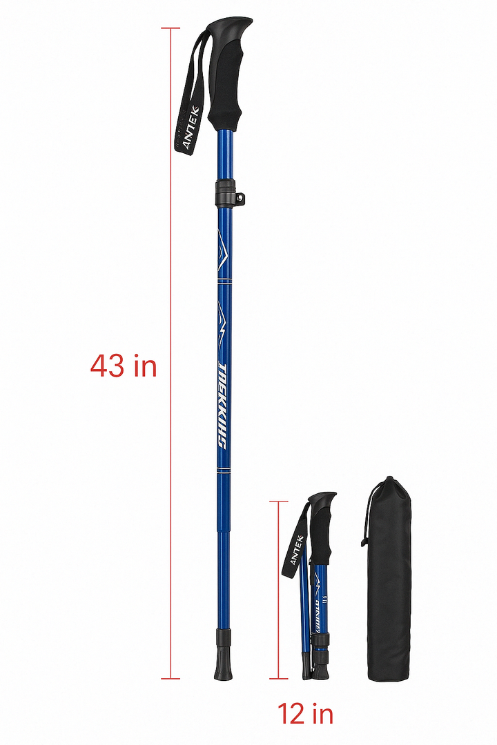Pair of lightweight adjustable trekking poles for men & women. Ideal camping & hiking gear for all terrains.