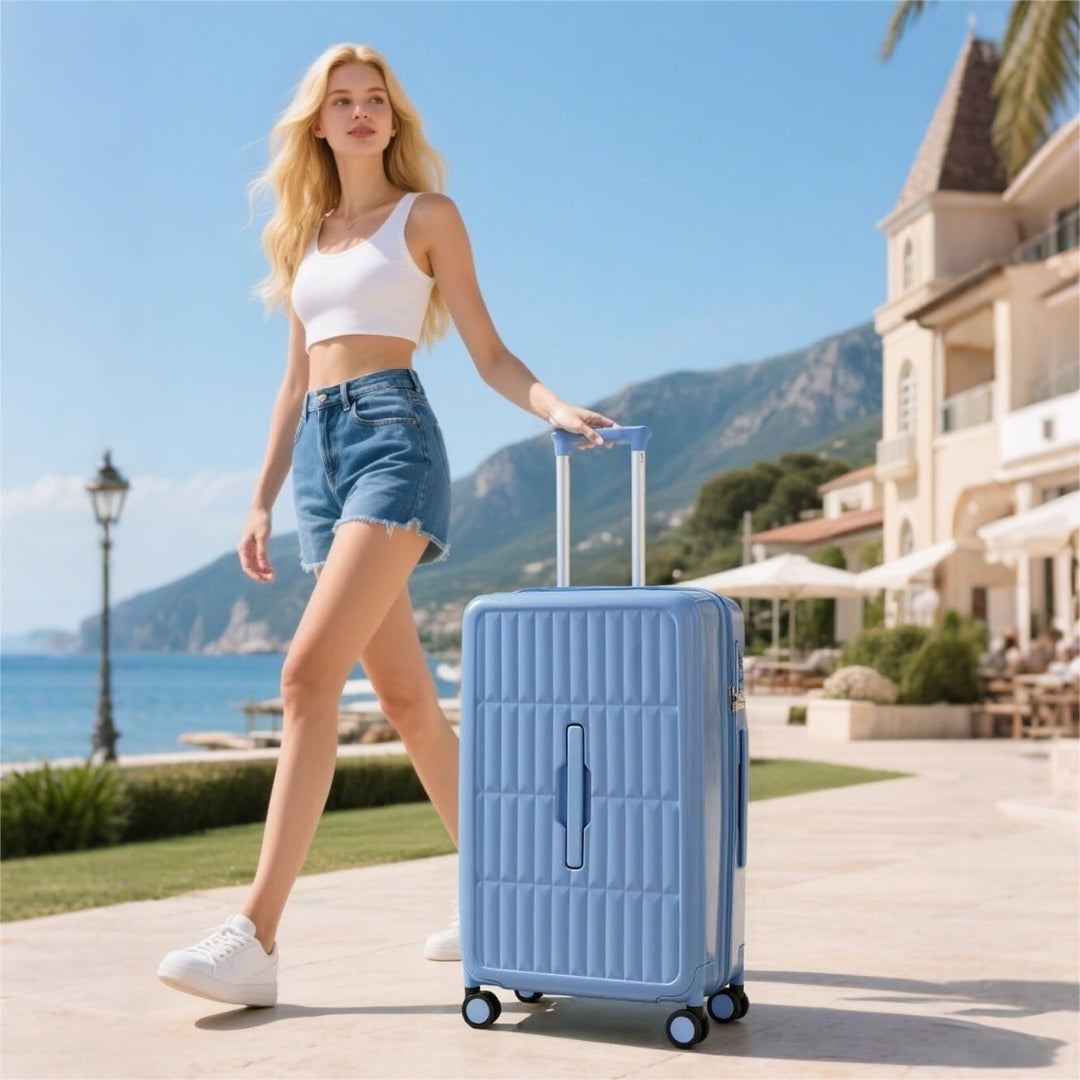 Essential unisex 20" carry-on suitcase, designed for easy packing and durability.