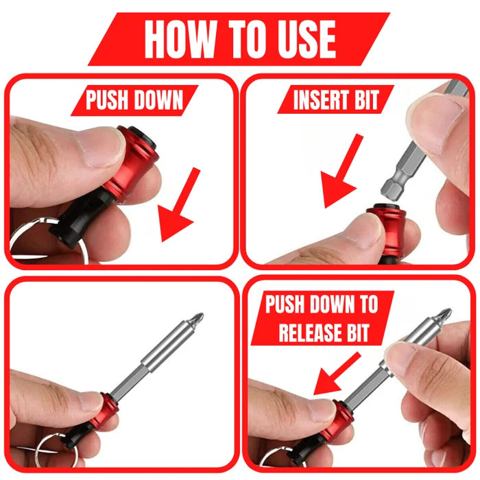 Durable aluminum alloy carabiner with quick release for hex bits, great for organization.