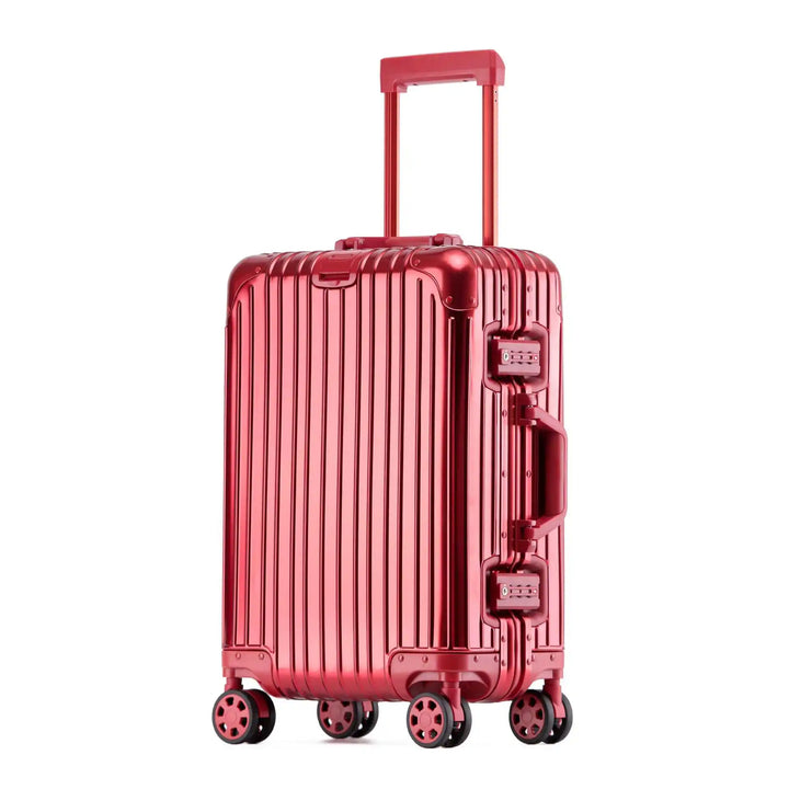 High-quality unisex aluminum luggage, a hard shell case with spinner wheels for durable international travel.