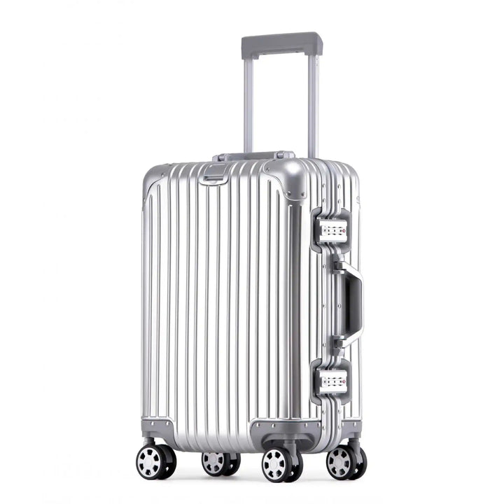 Versatile aluminum hard shell travel bag with reliable spinner wheels, perfect for business and leisure.