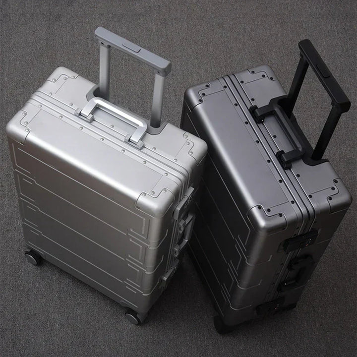 Premium aluminum hardshell luggage with smooth spinner wheels & secure TSA lock.