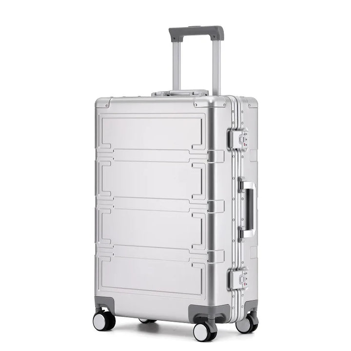 Durable aluminum hard shell checked baggage, built for tough travel.