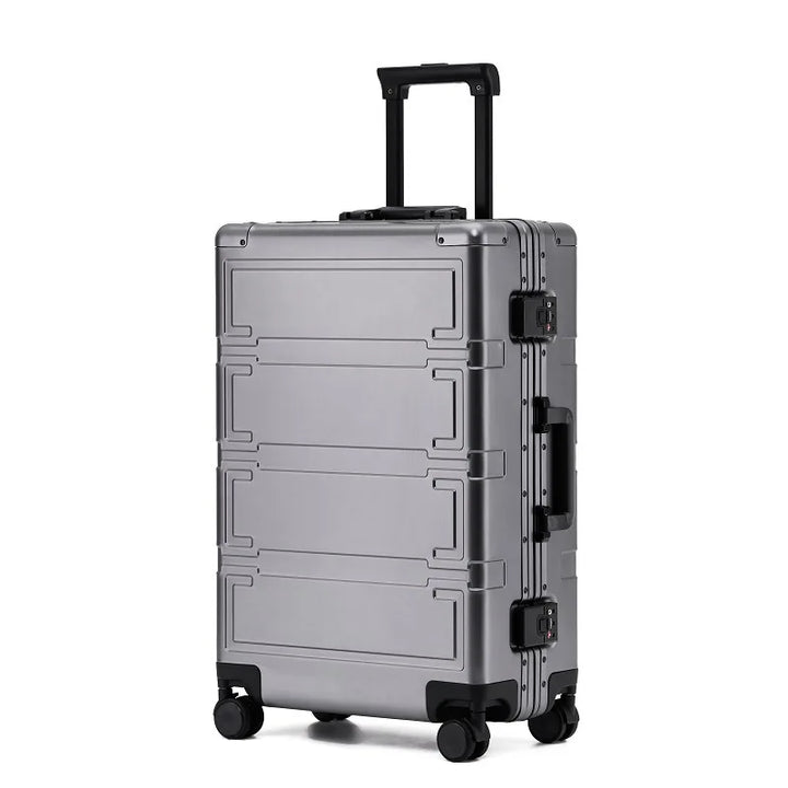 Lightweight aluminum hardshell suitcase, ideal for stress-free international travel.