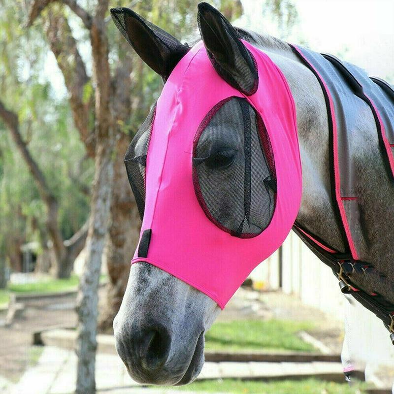 Front view of the unisex anti-fly horse mask, showing the eye and ear protection for optimal animal welfare.