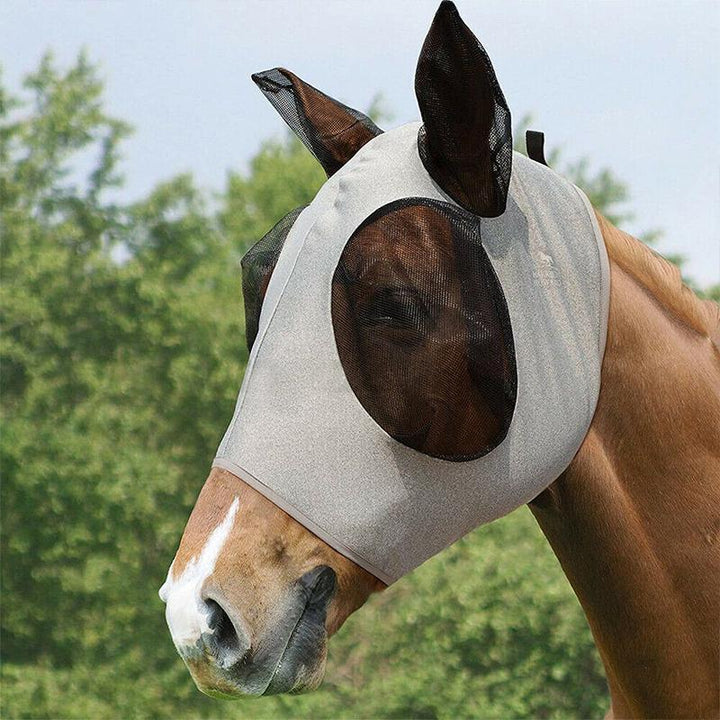 Ergonomically designed anti-fly mesh equine mask, ensuring a secure and comfortable fit for various horse breeds.
