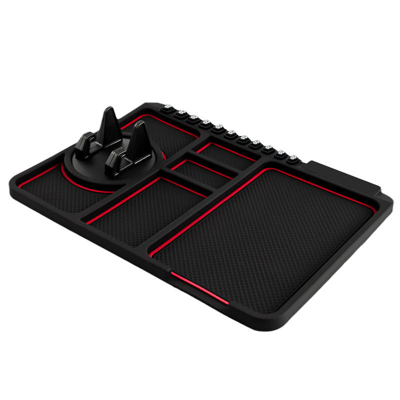 Travel car accessory: anti-skid dashboard mat keeps phone and items stable on the go