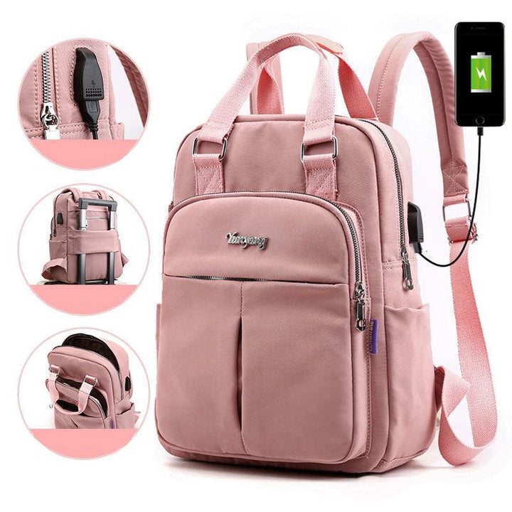 Ergonomic unisex anti-theft backpack for travel, water-resistant, includes USB charging port.
