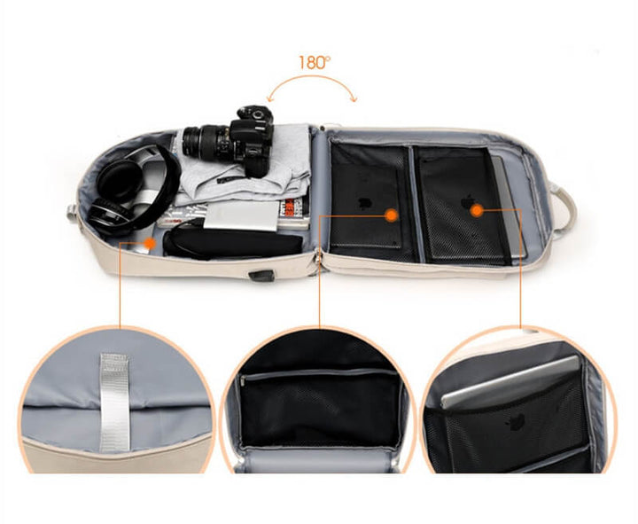 Versatile unisex anti-theft backpack for travel, commute, and daily use, with USB charging and hidden zippers.