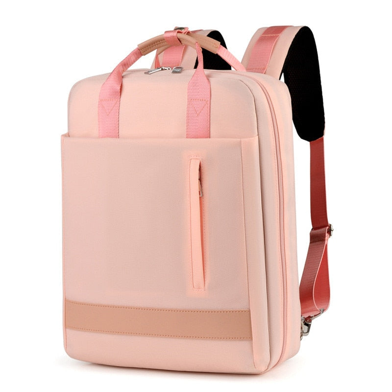 Black oxford fabric anti-theft backpack featuring hidden zippers, USB charging and comfortable design for security.