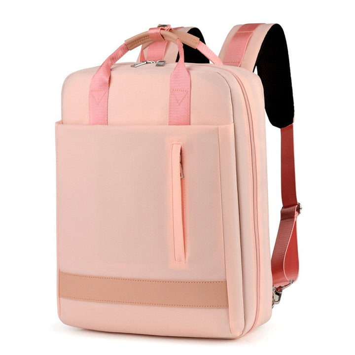 Black oxford fabric anti-theft backpack featuring hidden zippers, USB charging and comfortable design for security.