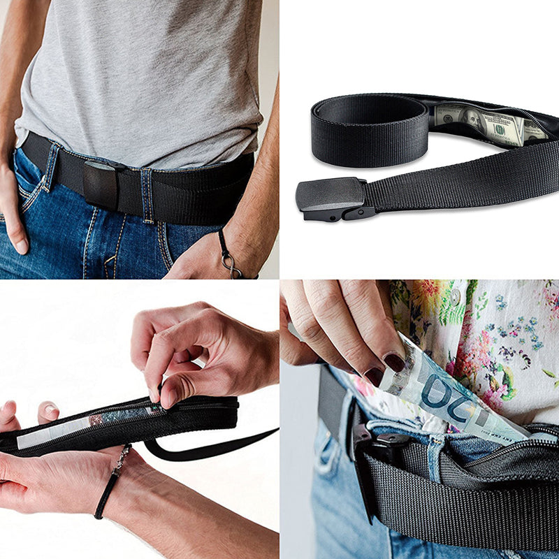 Travel accessory: Durable nylon belt with a secret compartment for cash & essentials.