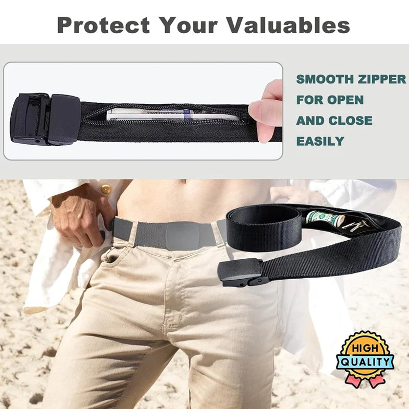 Side view of the anti-theft travel belt, showcasing its slim and discreet profile.