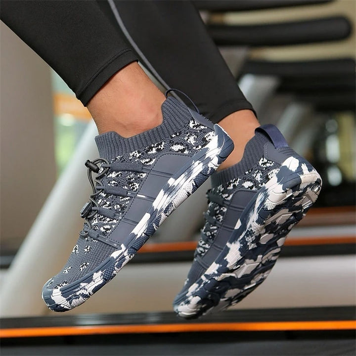 Barefoot training shoes, non-slip Auron sports footwear for natural movement & posture support.