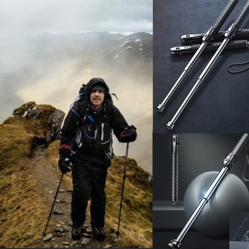 Portable aluminum folding cane with ergonomic handle, adjustable height, ideal mobility aid & travel support.