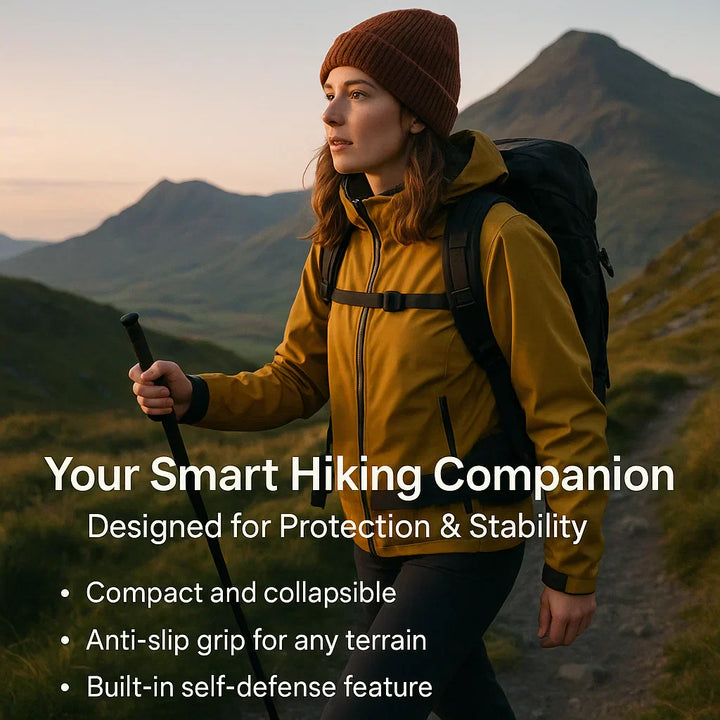 Reliable personal safety walking stick with automatic mechanism & anti-slip grip for sturdy outdoor support.