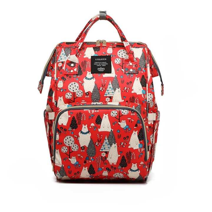 Stylish unisex diaper backpack, large capacity, waterproof, many pockets for baby travel necessities.