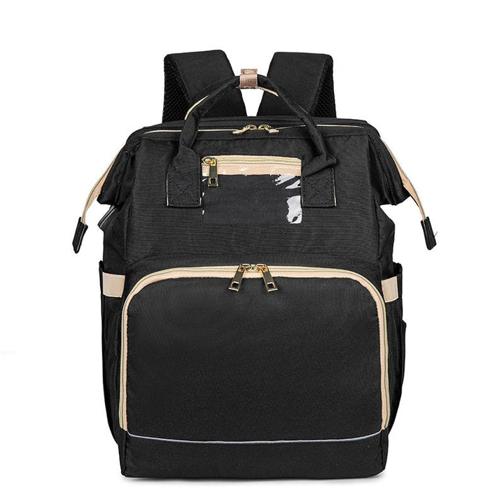 Waterproof diaper bag backpack with multi-pockets & integrated foldable bassinet. Ideal for travel.