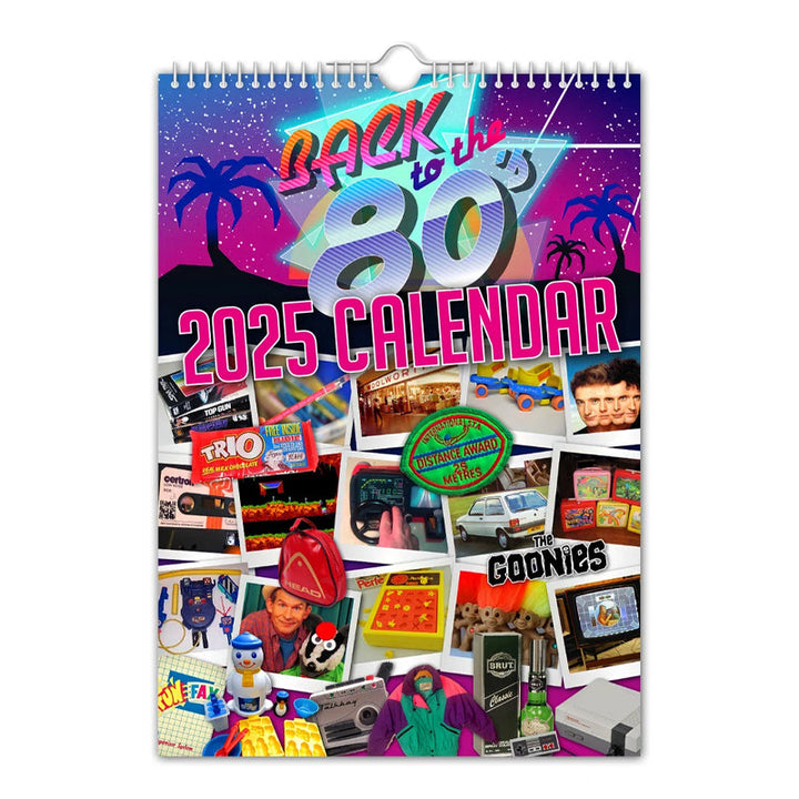 Unisex Back to the 80s 2025 Wall Calendar, featuring retro graphics and bold typography.
