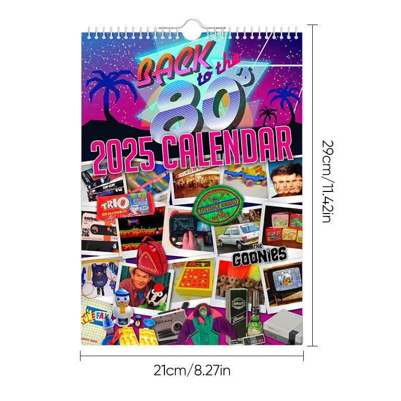 Back to the 80s 2025 Wall Calendar presented as a fun and practical home decor and planning item.