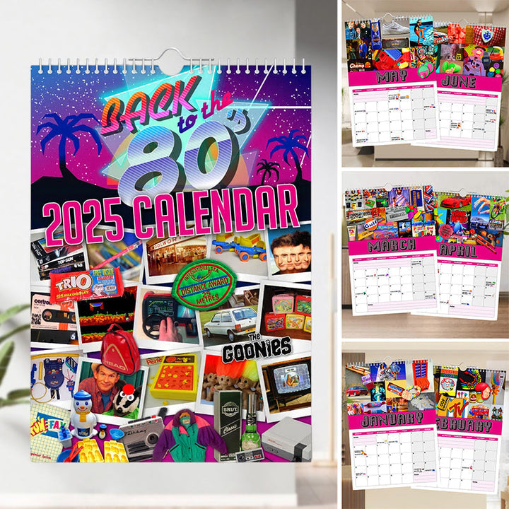 Close-up of a page from the 2025 Back to the 80s Wall Calendar, highlighting retro artwork.