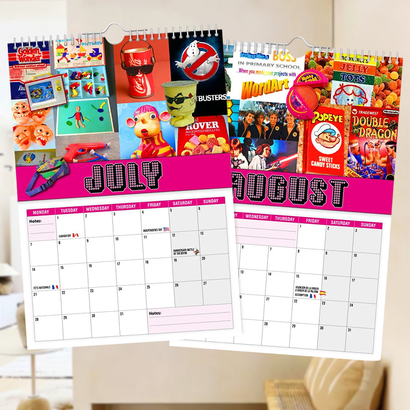Unisex 2025 Wall Calendar next to a notepad, emphasizing its use as an office stationery item.