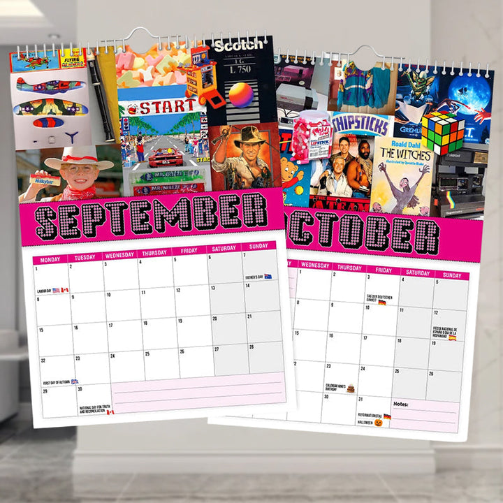 Back to the 80s 2025 Calendar displayed with other retro accessories, a perfect nostalgia gift.
