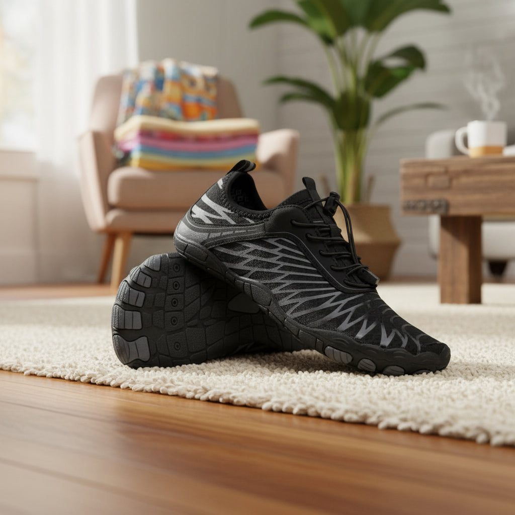 Unisex barefoot hiking shoes for natural comfort, posture support & outdoor adventure on trails.