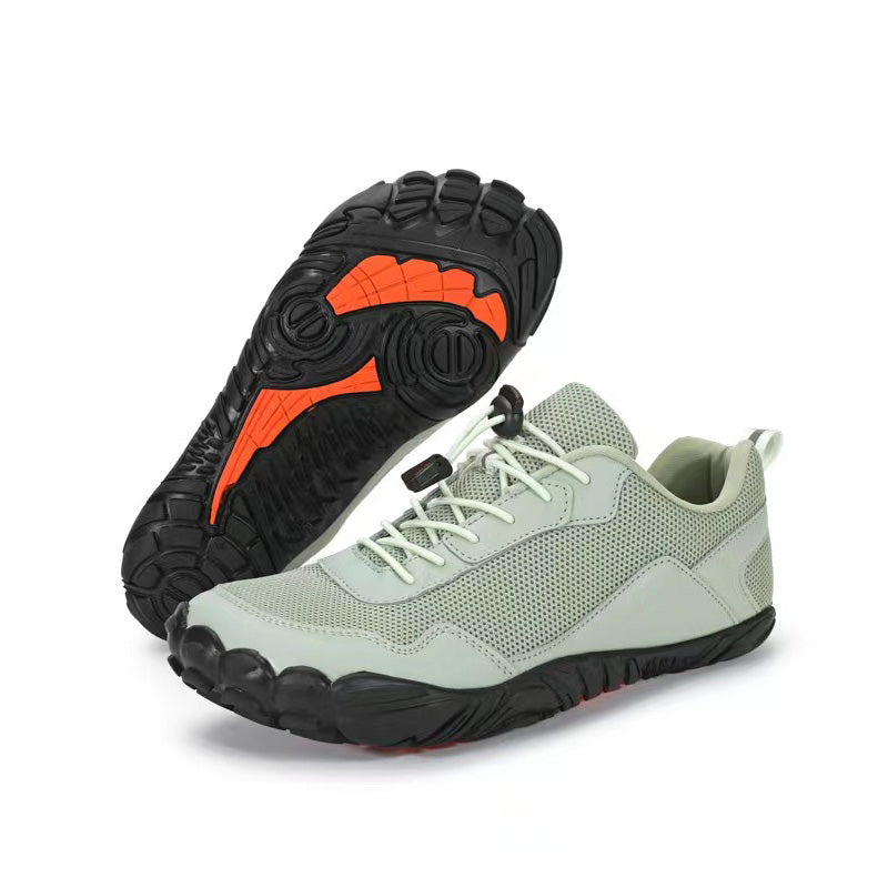 Textured material of breathable unisex orthopedic hiking shoes with wide toe box for natural comfort.