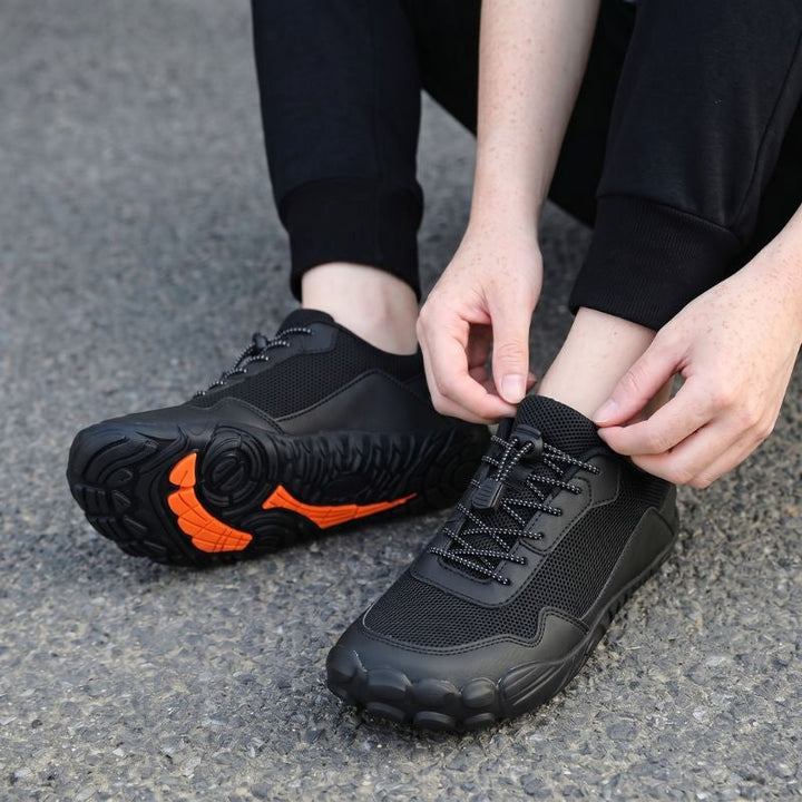 Barefoot hiking shoes featuring zero drop, wide toe box, and natural fit for comfortable trail walking.