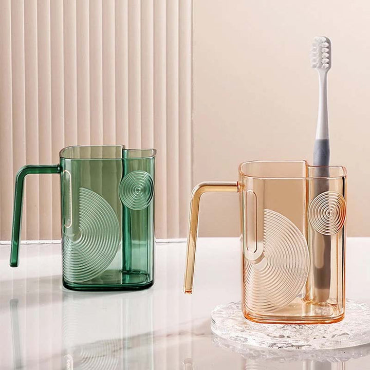 Stylish home essential: a versatile bathroom rinse cup with an integrated toothbrush holder, various angles