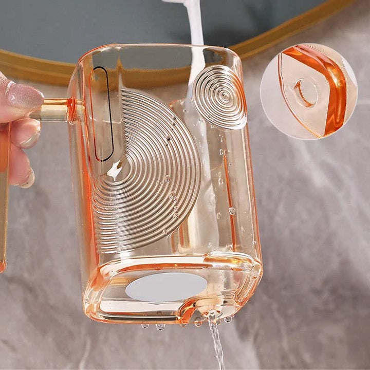 Vibrant, colorful rinse cup with a convenient toothbrush holder, perfect for any modern bathroom design