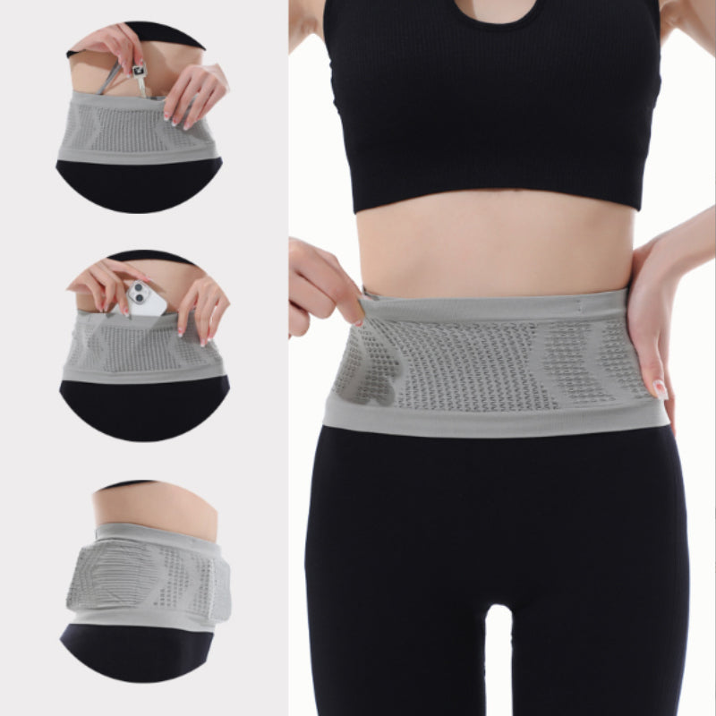 Athletic gear: compact running belt and fanny pack in 'black' for travel and exercise, unisex design.