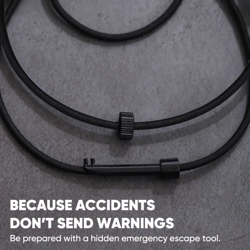 Detail of the handcuff key securely stored within the unisex emergency window breaker bracelet