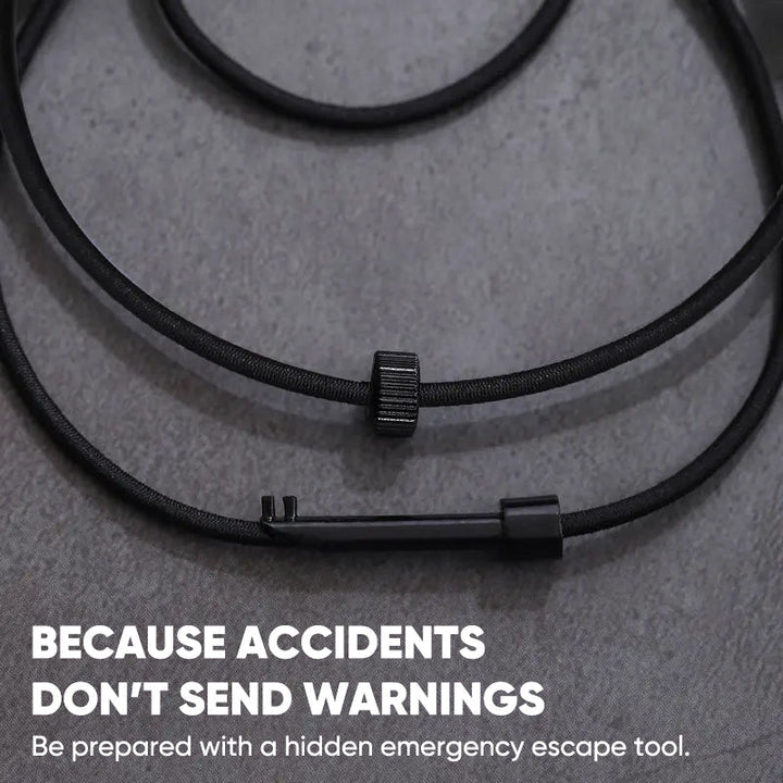 Detail of the handcuff key securely stored within the unisex emergency window breaker bracelet