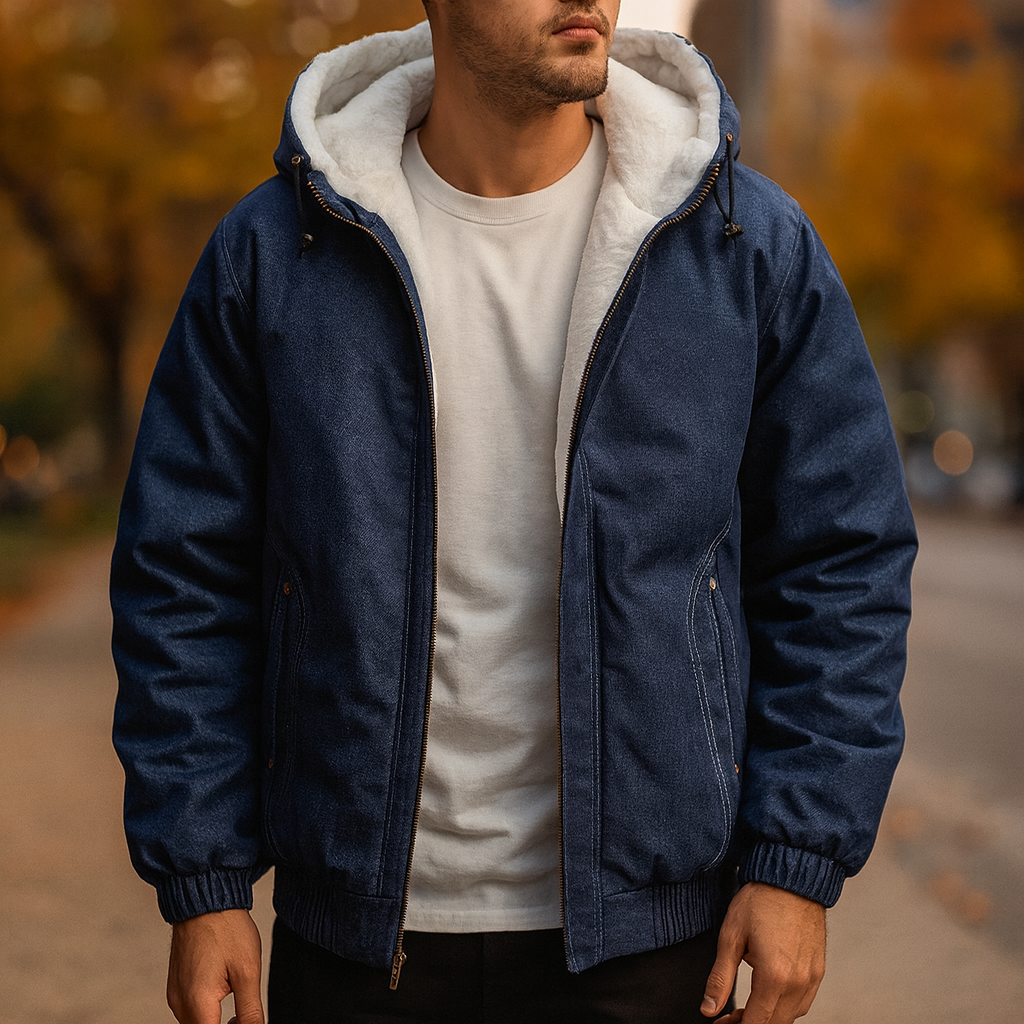 Unisex black fleece-lined hooded jacket with zipper, perfect for warm winter outerwear and cold weather.