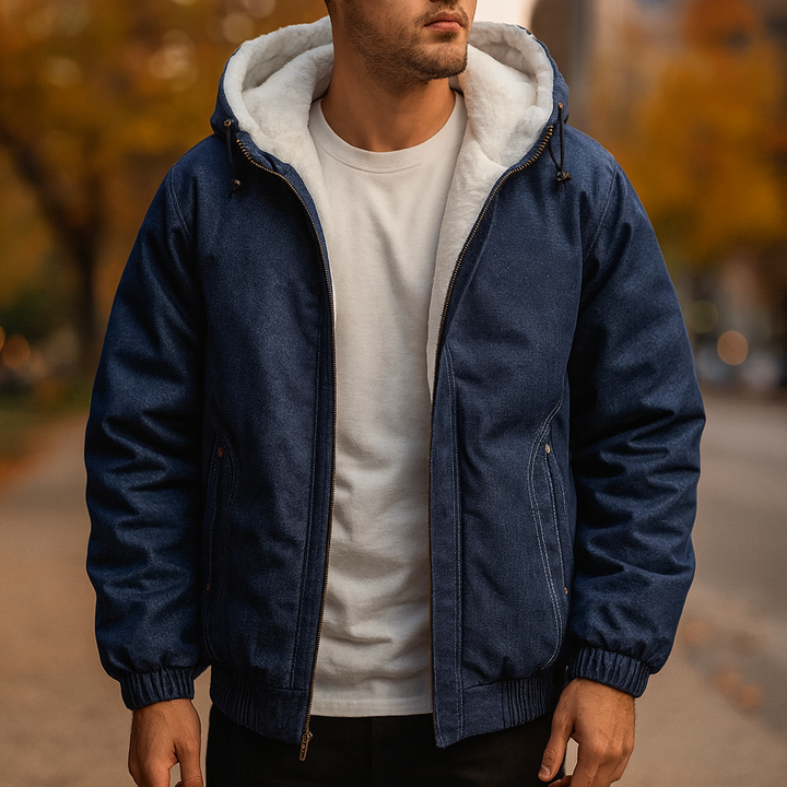 Unisex black fleece-lined hooded jacket with zipper, perfect for warm winter outerwear and cold weather.