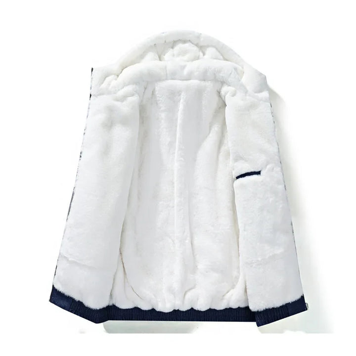 Zipper detail on a unisex warm fleece-lined jacket, suitable for various outdoor winter activities.