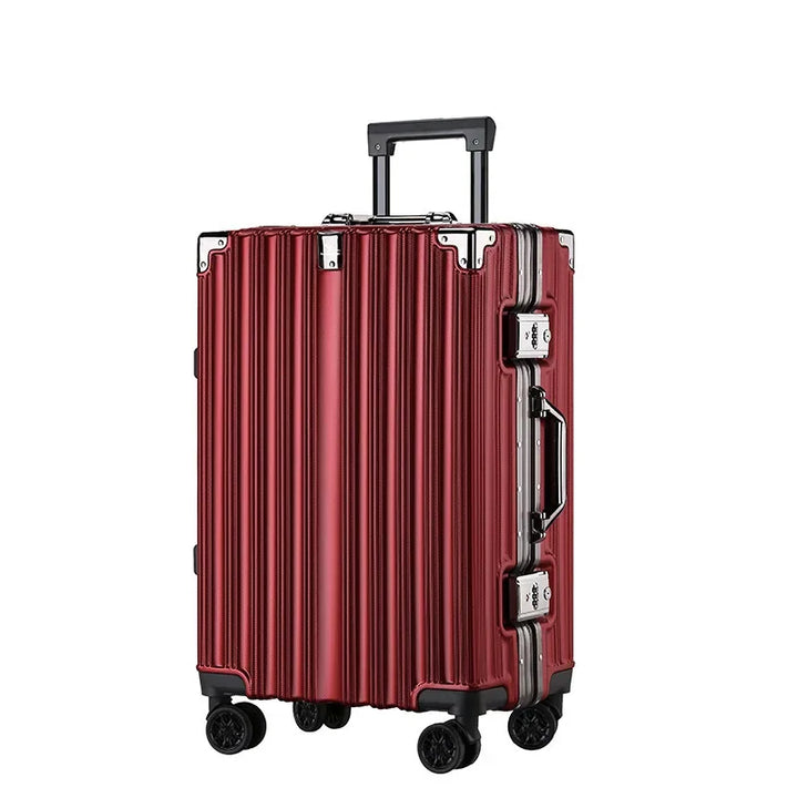 Compact black hardshell carry-on suitcase, unisex, with strong aluminum frame for secure cabin travel.