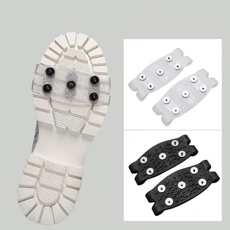 Unisex black ice grippers with 10 spikes, enhanced winter traction for shoes