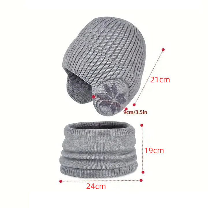 Outdoor accessories: adult thermal knit beanie and scarf set in a vibrant color, fleece lined