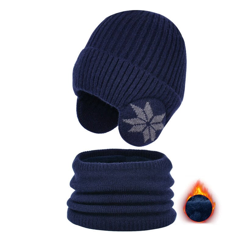 Unisex cold weather beanie and scarf combo, knit exterior and soft fleece interior for warmth