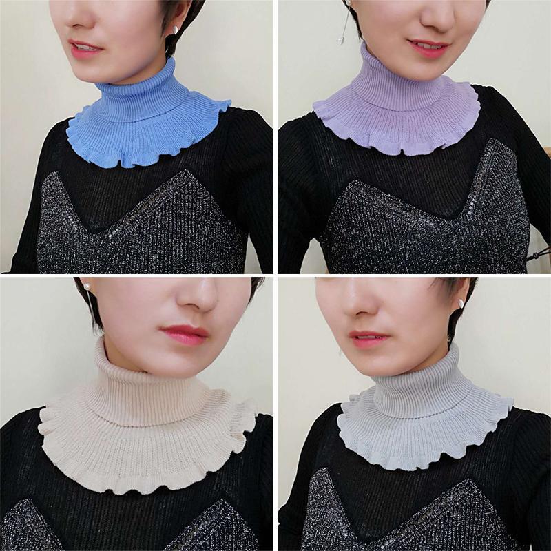Couple wearing matching knit dickey collars, demonstrating unisex winter accessory