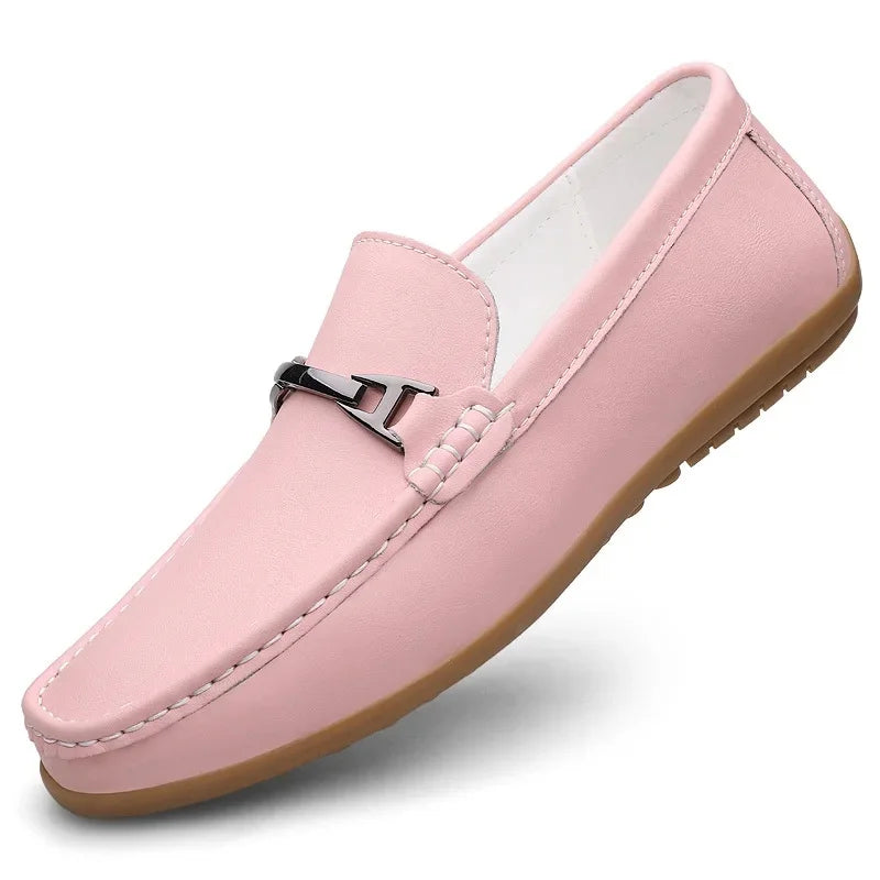 Classic black unisex leather loafers, a versatile slip-on shoe for any wardrobe.