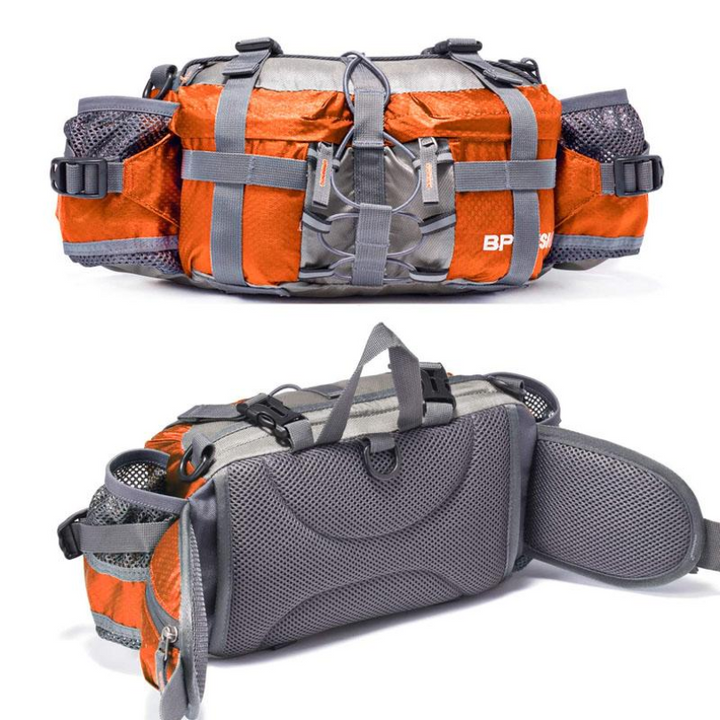 Multi-pocket tactical crossbody bag, black, keeps travel & hiking essentials organized & secure.